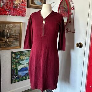 allison brittney burgundy red zip up midi dress